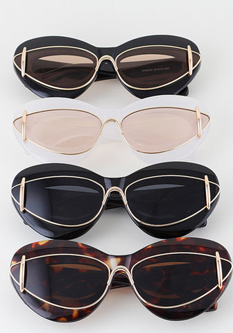 LANDER DOUBLE FRAME CAT EYE GOLD TONE SUNGLASSES