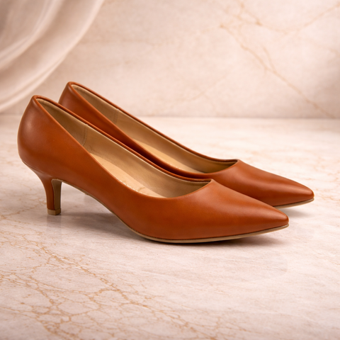 CHERRY POINTED TOE LOW HEELS (Chestnut)