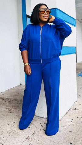 Keep It Classy Zip Up Wide Leg Pants Set (Royal Blue)