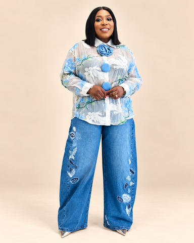 Maribelle Embroidered Mesh Statement Blouse