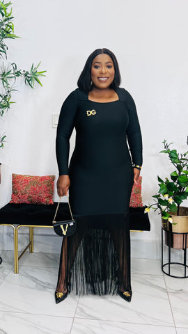 NOIR GODDESS FRINGE BANDAGE DRESS (Black)