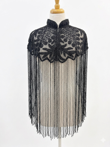 OPULENCE VINTAGE BEADED TASSEL CAPE TOP - Gold