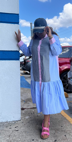 JAYDA MULTICOLOR STRIPED COTTON SHIRT DRESS