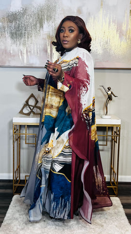 The Nefertari Abstract Kimono Kaftan 2pc Set