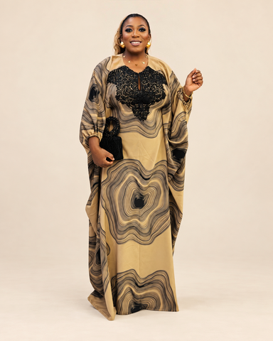 Blanca Abstract Print Lace Kaftan Maxi Dress