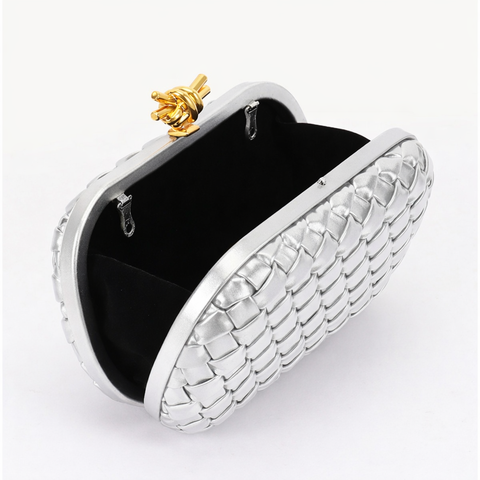 Aurex Knot Luxe Woven Clutch (Silver)