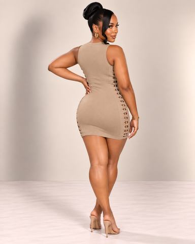 Melina Lattice Side Mini Bandage Dress