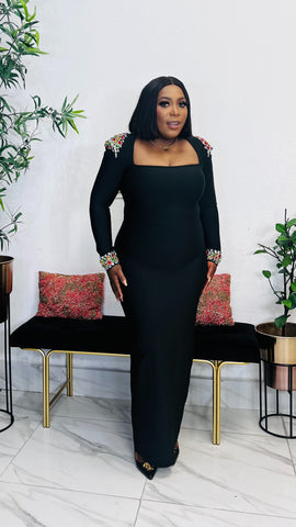 YAYA MULTICOLOR EMBELLISHED BANDAGE DRESS (Black)