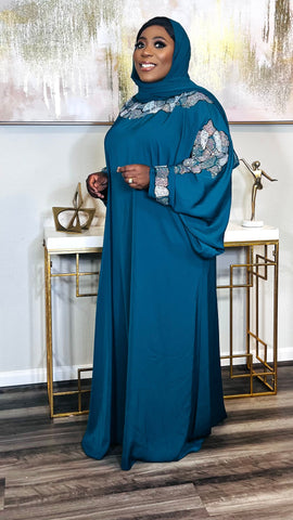 Hamira Embroidered Rhinestoned Exclusive 2 Piece Kaftan Maxi Dress