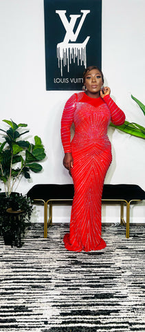 Craving Attention Rhinestones Mesh Occasion Dress (Red)