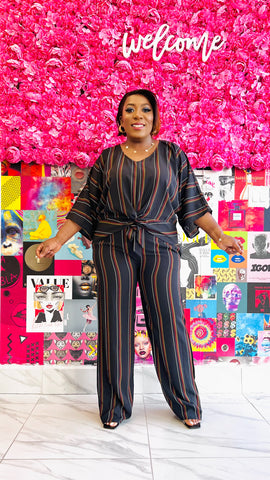 REAGAN STRIPE FRONT TIE TOP AND PANT SET