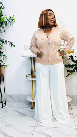 HAZEL V-NECK SWEATER WITH BROOCH (Nude)