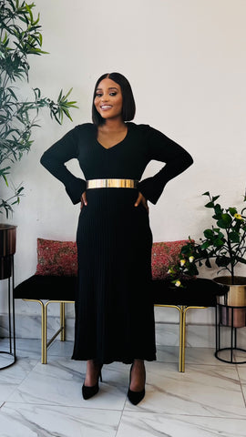 MARTHA RIBBED V-NECK SWEATER DRESS (black)