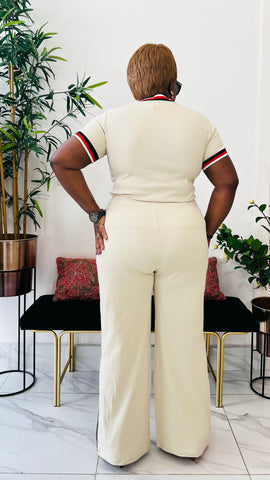 FRANCISCA SIDE STRIPE STONED LUXE KNIT PANT SET