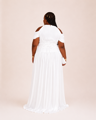 Vionelle Beaded Draped Off-Shoulder Occasion Maxi Dress - White