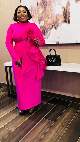 FIRST LADY Royale Ruffle Statement Dress (Fuchsia)