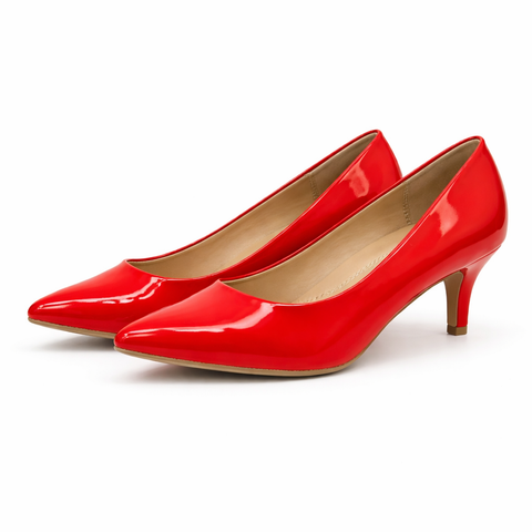 CHERRY POINTED TOE LOW HEELS (Red Patent)