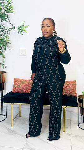 ACAICA EMBELLISHED RHINESTONE 2PC SET (Black)