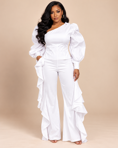 Claudine Asymmetric Puff Sleeve Statement - Top