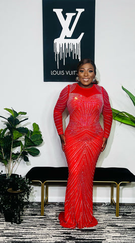 Craving Attention Rhinestones Mesh Occasion Dress (Red)