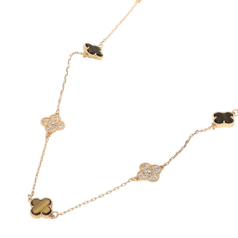 14K GOLD PLATED 36 INCH LONG WITH DOUBLE SIDE CLOVER NECKLACE