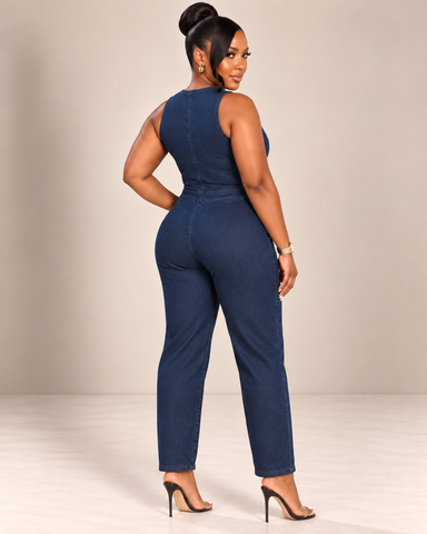 Amaya Lace-Up Denim Jumpsuit
