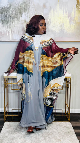 The Nefertari Abstract Kimono Kaftan 2pc Set