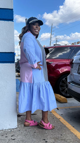 JAYDA MULTICOLOR STRIPED COTTON SHIRT DRESS