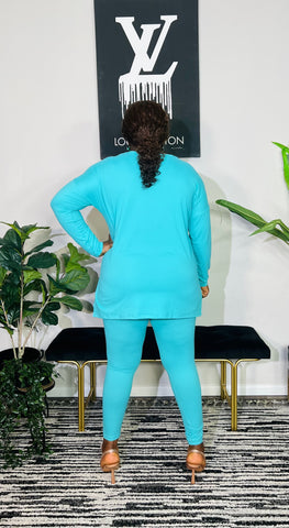 Cuttie V Neck Long Sleeve 2 Piece Lounge Set ( Mint Green)