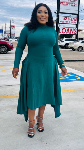 MADELINE ASYMMETRIC MIDI DRESS (Green)