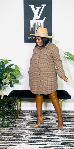 Bertha Plaid Button Down Tunic Dress (Brown)