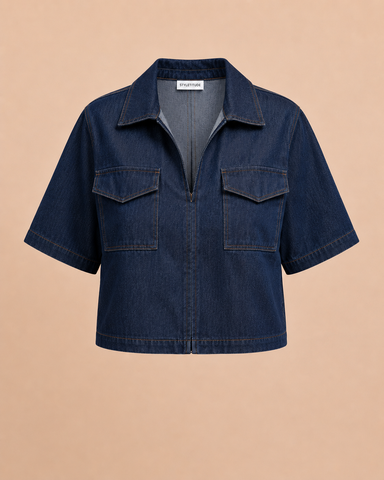 Harlow Utility Denim Crop Shirt – Dark Wash