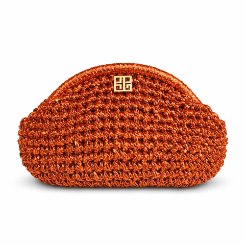 MIRAH METALLIC RAFIA CLUTCH PURSE (Rust)