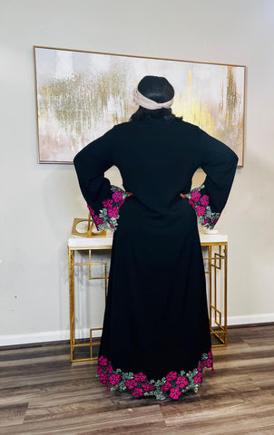 Blooming Floral Floral Patch Lace Kaftan Maxi Dress (Pink)