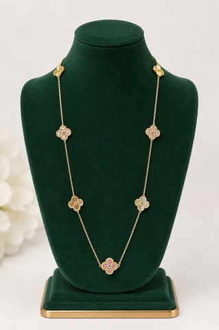 14K Gold Plated 36 Inch Long Floral Station Necklace