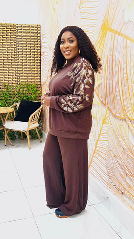 SERENA EMBELLISHED RELAXED MATCHING SET (Coffee Brown)