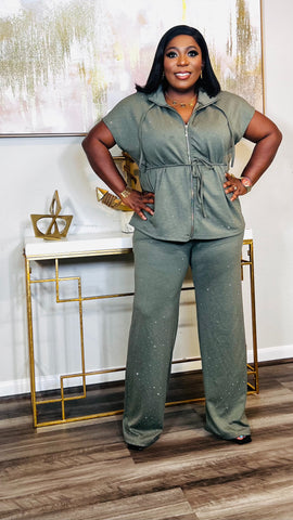 Emilia Rhinestone 2 Piece Set (Olive)