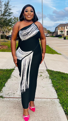 Ivory Mirage Fringe Luxe Bandage Dress