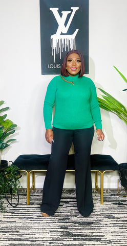 Vinisha Side Chain Long sleeve Sweater Top ( Green)