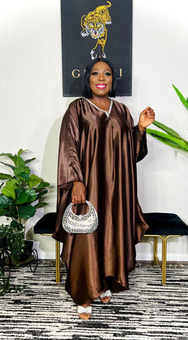 Annalise Luxe V-Neck Swing Kaftan  Dress (Coffee Brown)