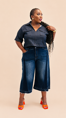 Harlow Utility Denim Crop Shirt – Dark Wash