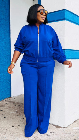 Keep It Classy Zip Up Wide Leg Pants Set (Royal Blue)