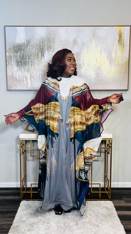 The Nefertari Abstract Kimono Kaftan 2pc Set