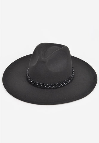 Taylor Faux Wool Wide Brim acrylic chain detail Fedora Hat