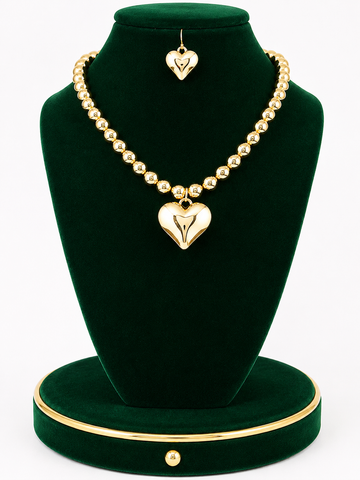 AMORÉLLE Puff Heart Beaded Jewelry Set - Gold