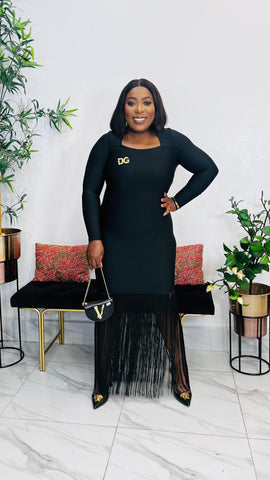 NOIR GODDESS FRINGE BANDAGE DRESS (Black)