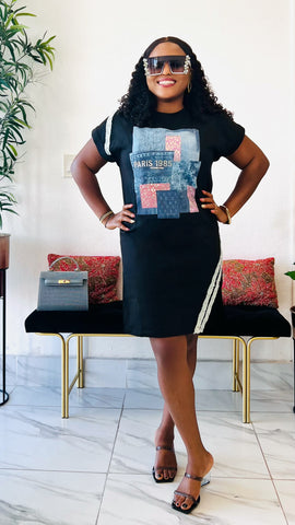 KINGSTON DENIM PATCH SHIFT DRESS (Black)