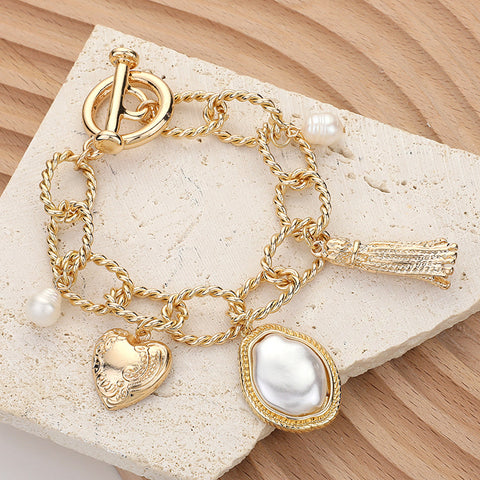 SECRET BOX PEARL HEART CHARM TOGGLE BRACELET