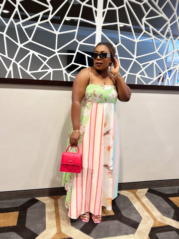 RAELYN FLORAL STRIPE SWING MAXI DRESS
