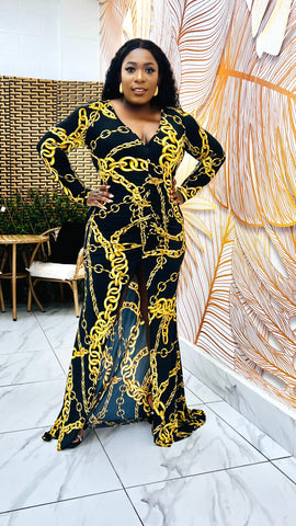 Versara Chain Drape Ruched Maxi Dress